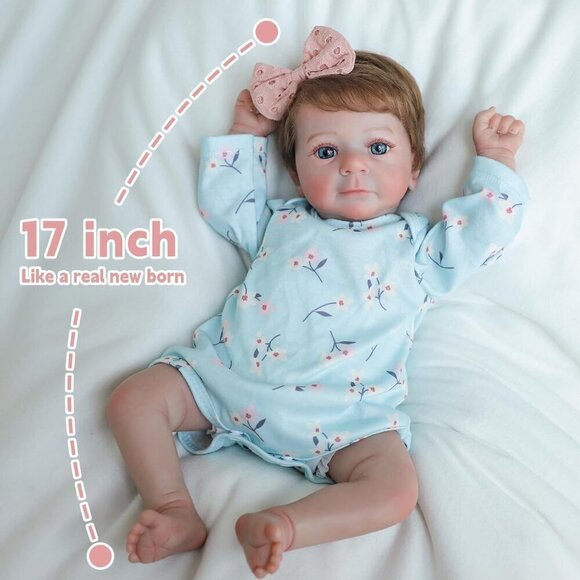 ✨ Scom Soft Cloth Body Baby Dolls Girl Blue Felicia Real Life Cute Reborn Kids - Picture 2 of 6